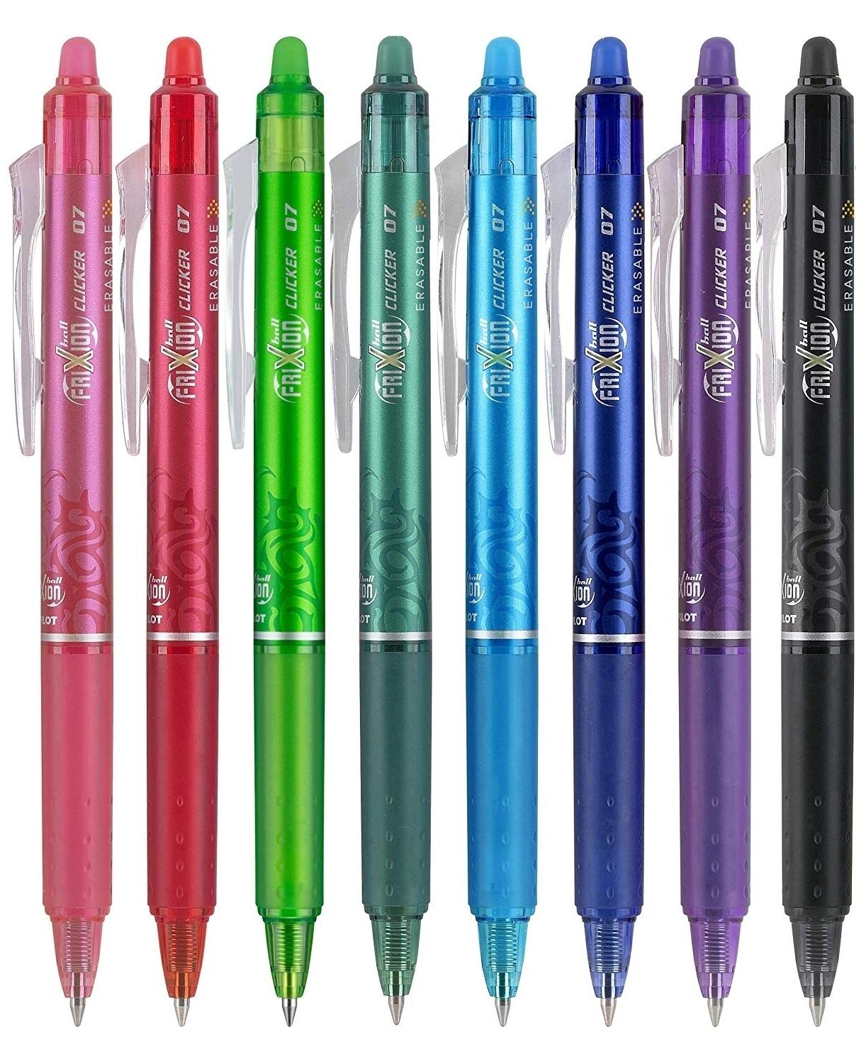 Pilot Frixion - Bolígrafos borrables de tinta de gel de 0.5 bolas  retráctiles, punta extrafina, barril blanco, tinta negra, paquete de 3  bolígrafos y
