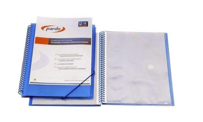 CARPETA 20 FUNDAS PERSONALIZABLE ESPIRAL Y GOMAS AZUL