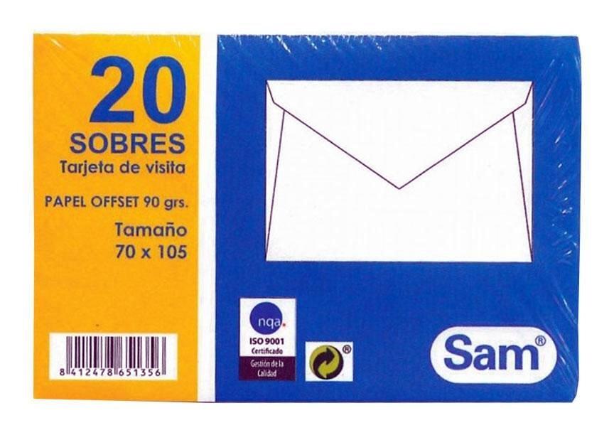 PAQUETE 20 SOBRES TARJETA VISITA ENGOMADO 70X105 90 GRAMOS