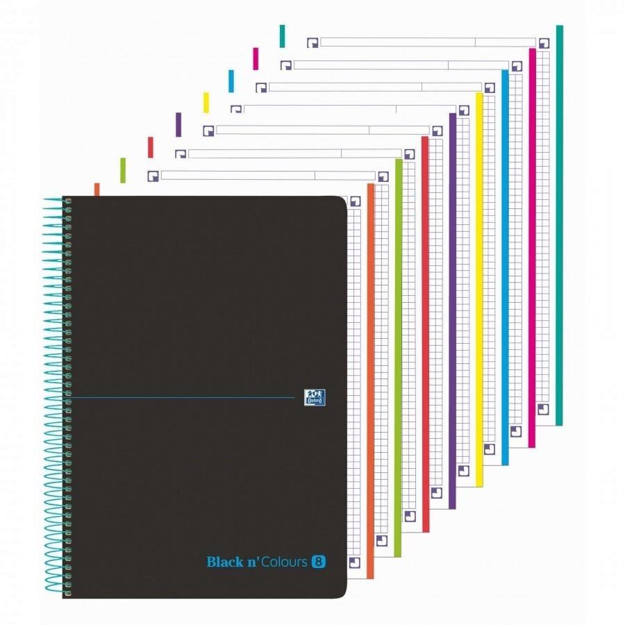 EBOOK 1 OXFORD TAPA PLASTICO A4+ 160H 5X5 NEGRO BLACK'N COLORS 8 COLORES DE BANDA