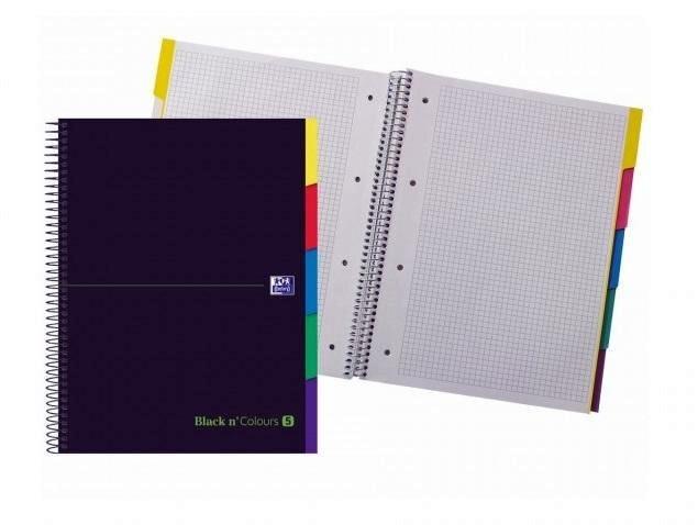EBOOK 5 OXFORD TAPA PLASTICO A4+ 100H 5X5 NEGRO BLACK'N COLORS 5 COLORES DE BANDA