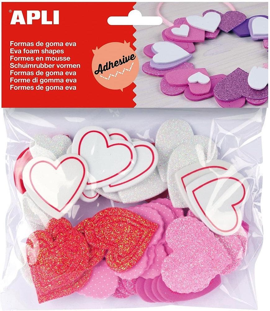 GOMA EVA APLI ADHESIVAS PURPURINA CORAZONES DE BOLSA 52 UD
