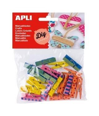 PINZAS MADERA ESTAMPADAS 20 UNIDADES APLI