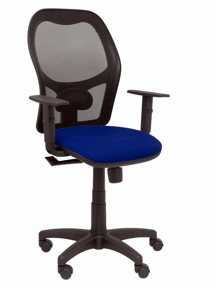 SILLA CON BRAZOS ALOCEN MALLA NEGRA Y ASIENTO AZUL