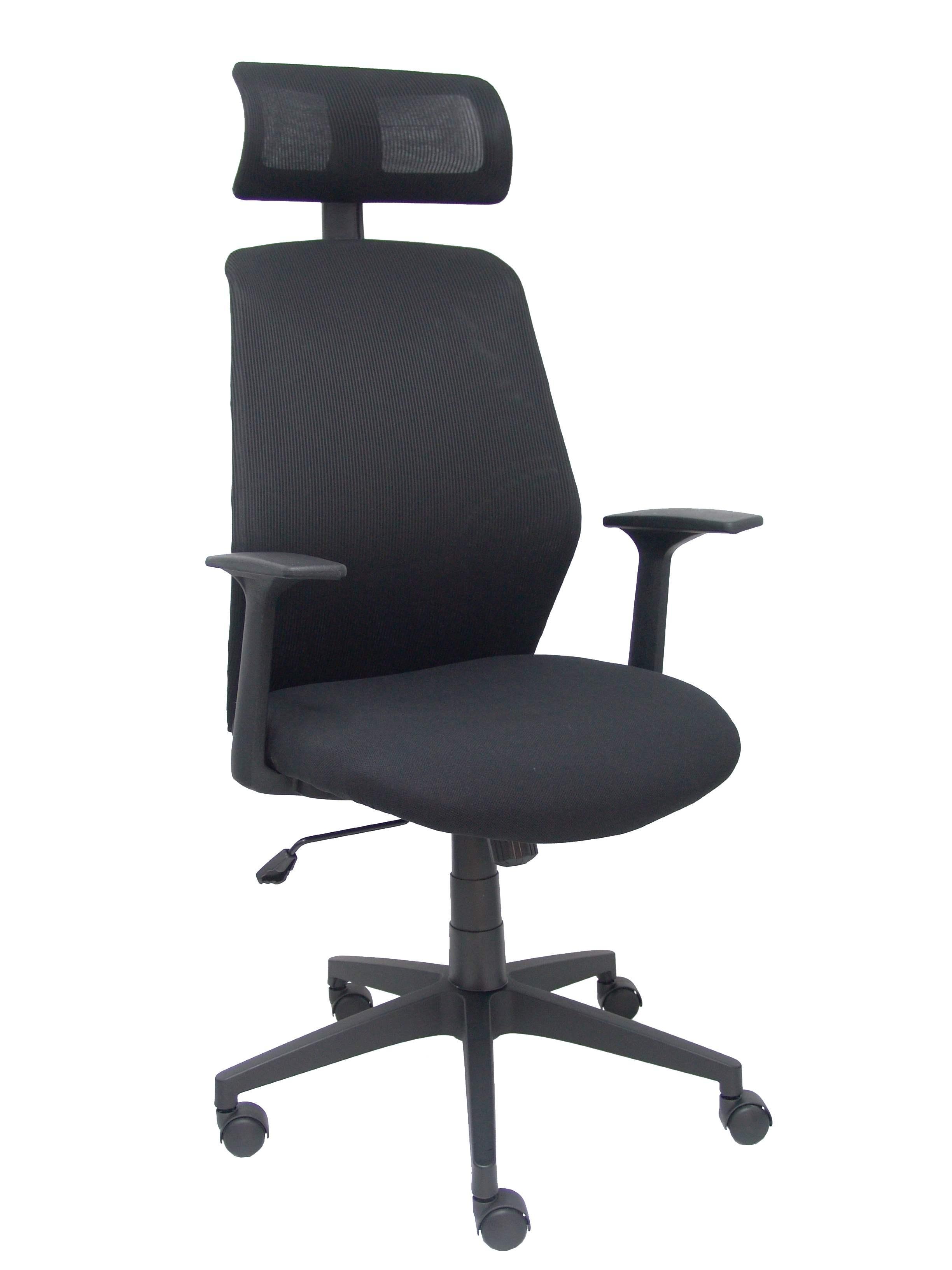 SILLA PAROLIS RESPALDO MALLA NEGRO CON CABECERO Y ASIENTO ARAN NEGRO