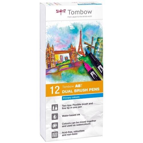 Estuche 12 rotuladores colores primarios dual brush