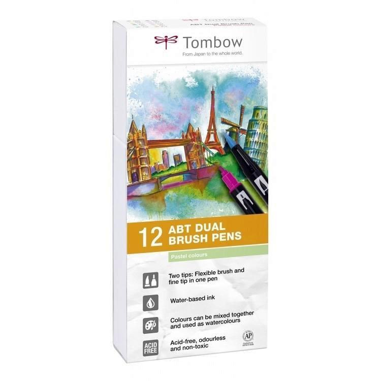 Estuche 12 rotuladores color pastel dual brush