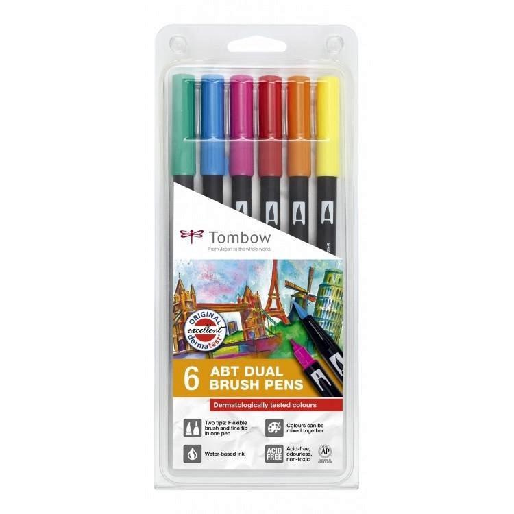 Estuche 6 rotuladores colores primarios dual brush