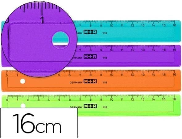 REGLA M+R 16 CM PLASTICO COLORES SURTIDOS Y BISELADA