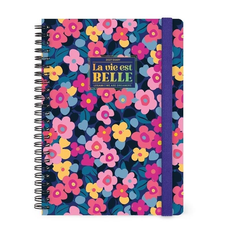 AGENDAS ANUALES LEGAMI ESPIRAL 12-MONTH DIARY 2027 - FLOWERS - LARGE - SEMANA VISTA SPIRAL BOUND 15X21