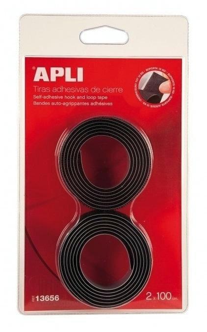 APLI BOLSA CINTA VELCRO ADHESIVO GANCHO/BUCLE NEGRA 2X100CM