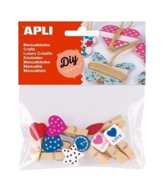 BOLSA MINI PINZAS MADERA FORMAS 8 UDS APLI