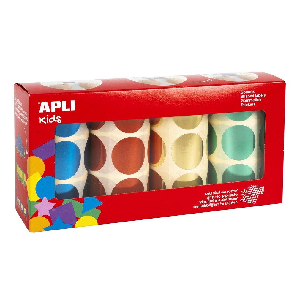 CAJA DE 4 ROLLOS GOMETS REDONDO METALIZADOS  APLI AMARILLO, AZUL, VERDE Y ROJO