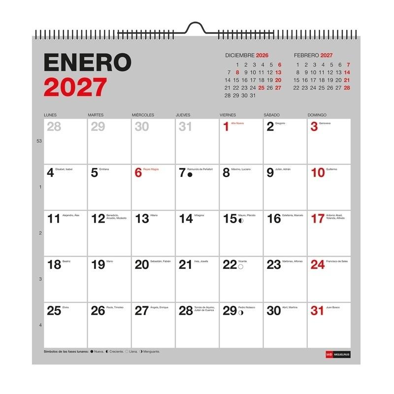 CALENDARIO PARED 2027 30X30 P/ESCRIBIR BASIC