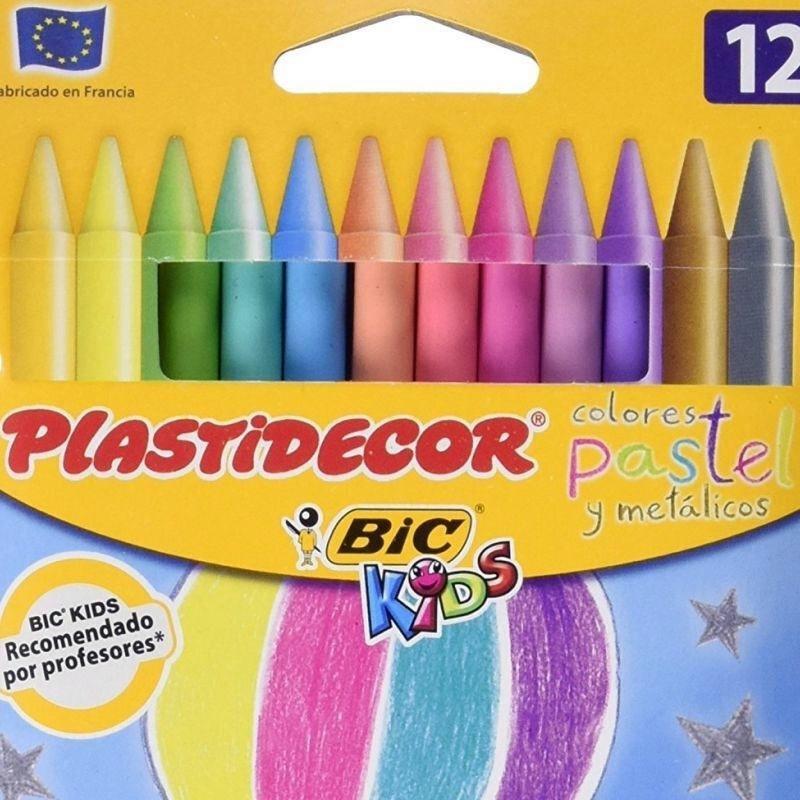 PLASTIDECOR PASTEL CAJA DE 12 CERAS PLASTICAS BIC