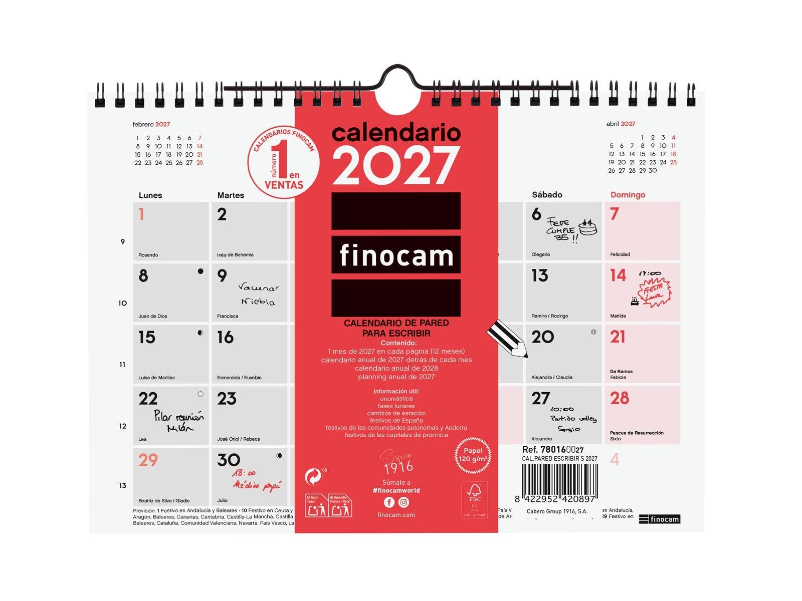 CALENDARIO PARED FINOCAM ESCRIBIR S 2027 (210x150)