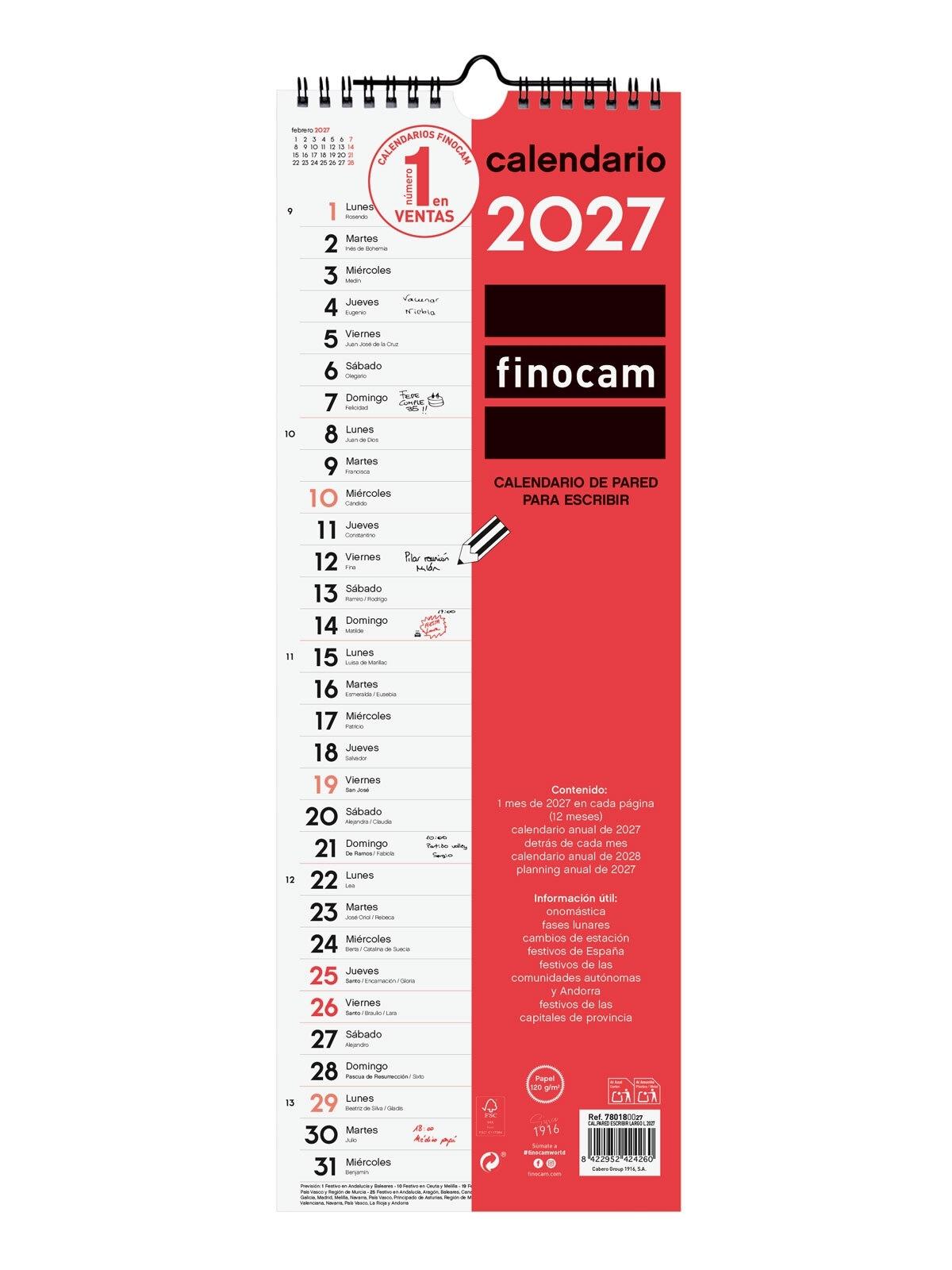 CALENDARIO PARED FINOCAM ESCRIBIR LARGO L 2027