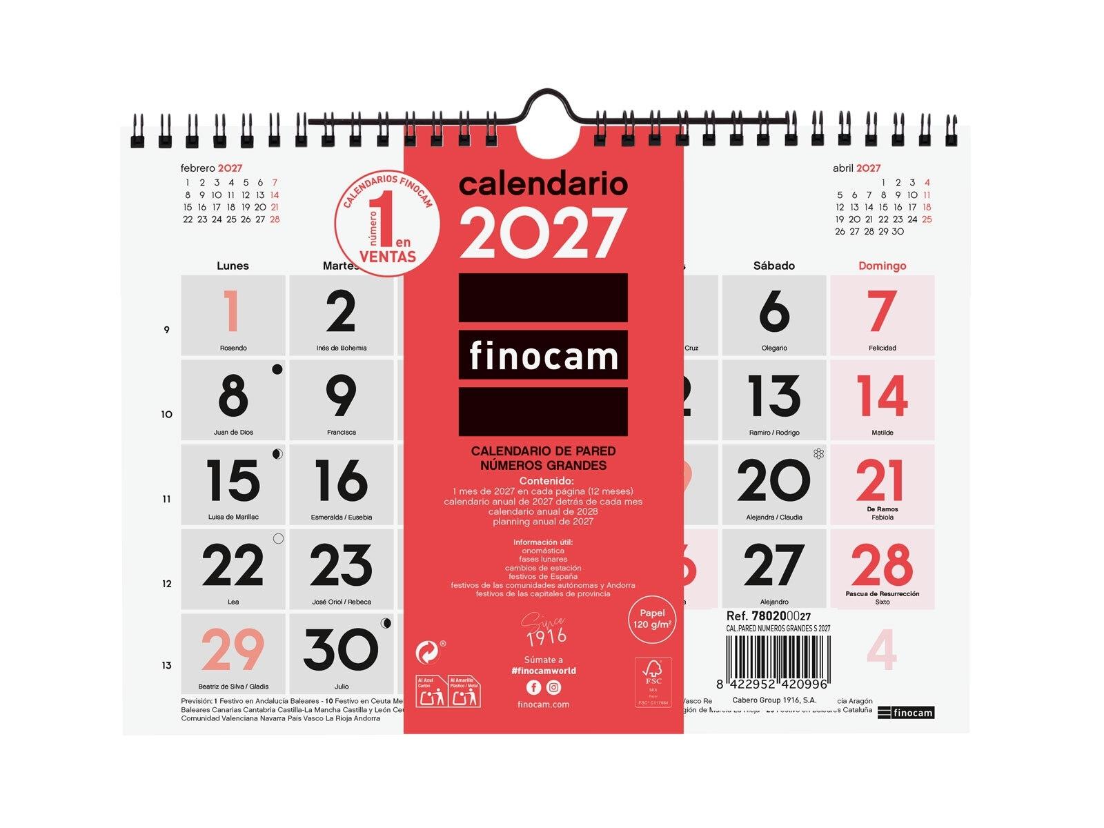 CALENDARIO PARED 2027 FINOCAM NUMEROS GRANDES S (210x150)