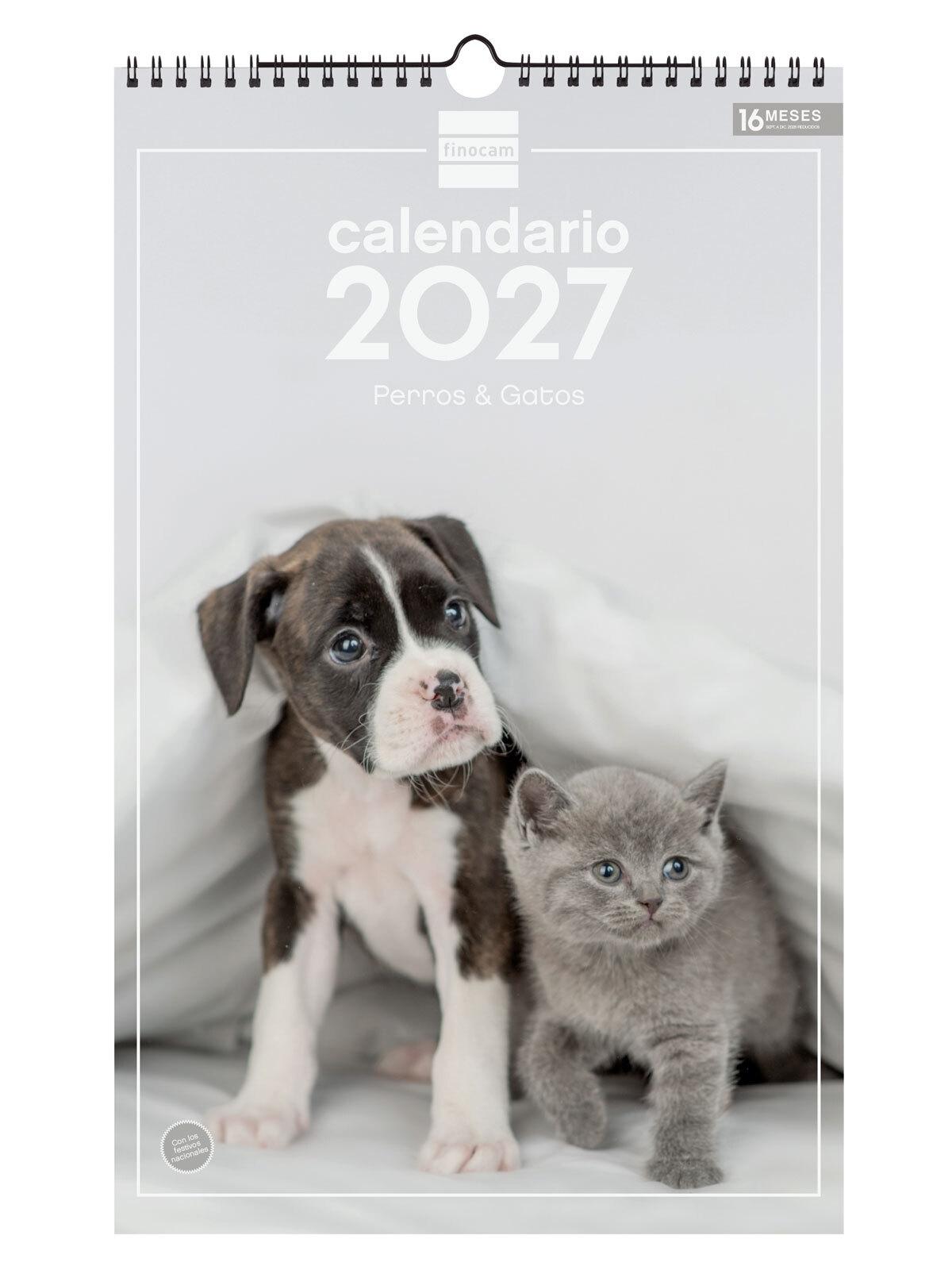 CALENDARIO PARED FINOCAM 2027 25X40 PERROS GATOS
