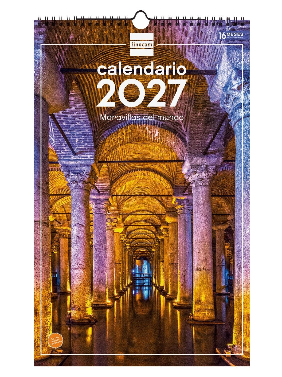 CALENDARIO PARED FINOCAM 2027 25X40 MARAVILLAS DEL MUNDO