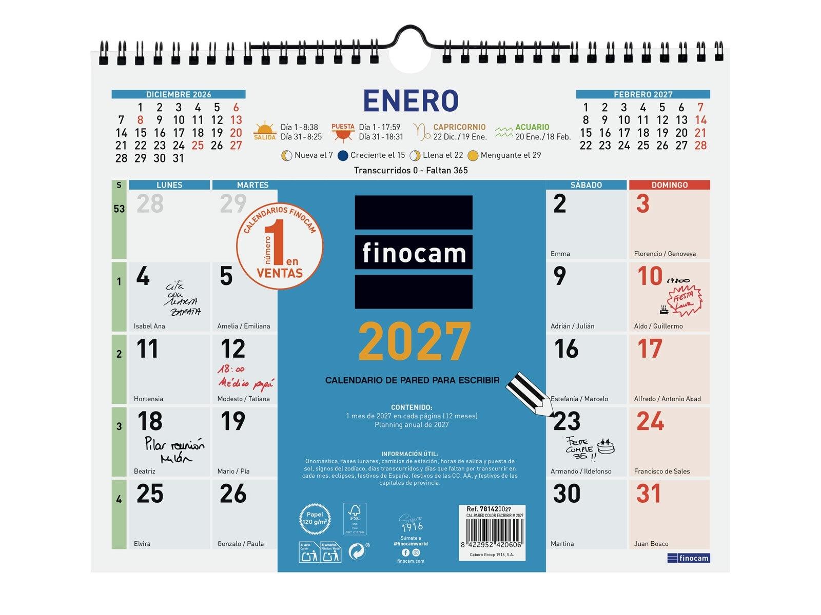 CALENDARIO PARED FINOCAM COLOR ESCRIBIR M 30X24,7 2027