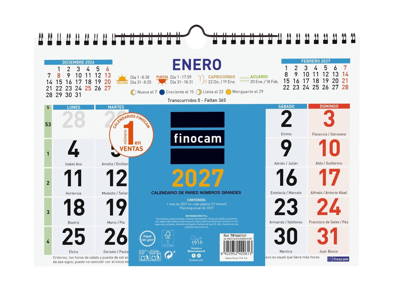 CALENDARIO PARED FINOCAM COLOR NG M 30X21 2027