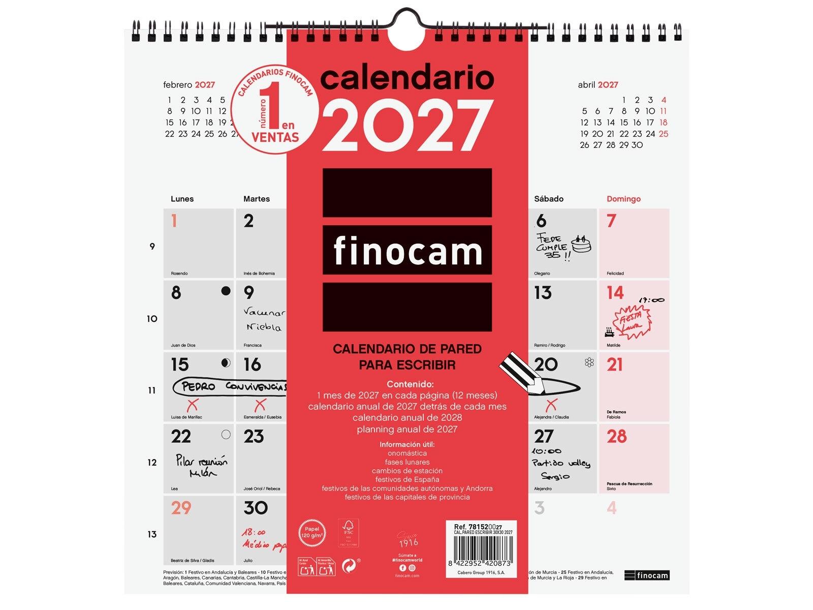CALENDARIO PARED FINOCAM ESCRIBIR 30X30 2027
