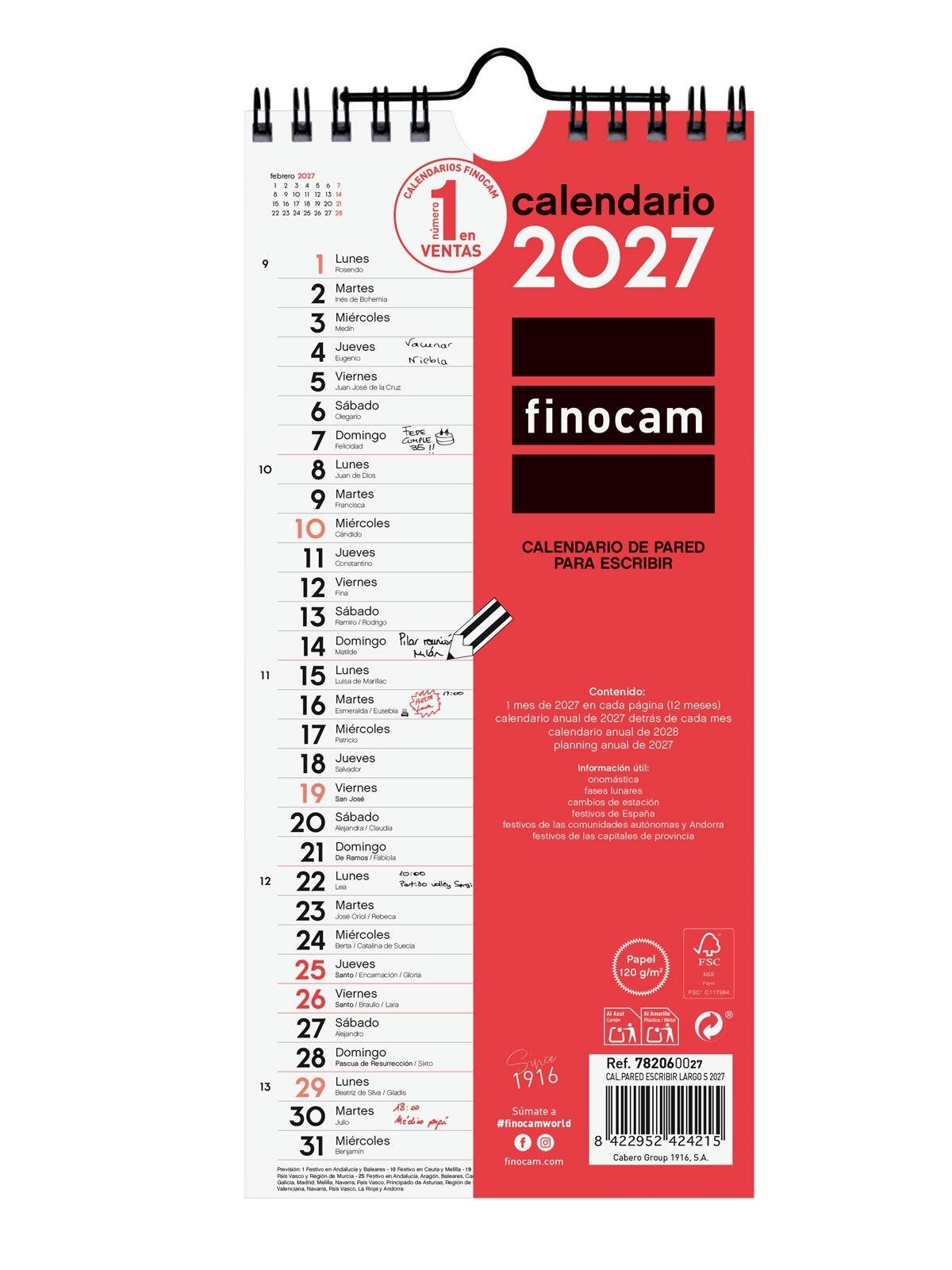 CALENDARIO PARED FINOCAM ESCRIBIR LARGO S 2027