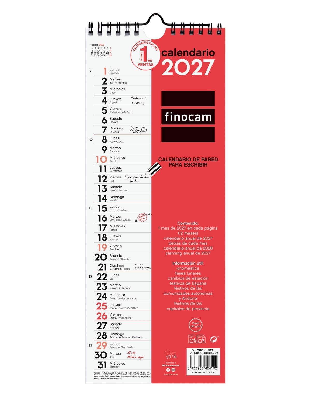 CALENDARIO PARED FINOCAM ESCRIBIR LARGO M 2027