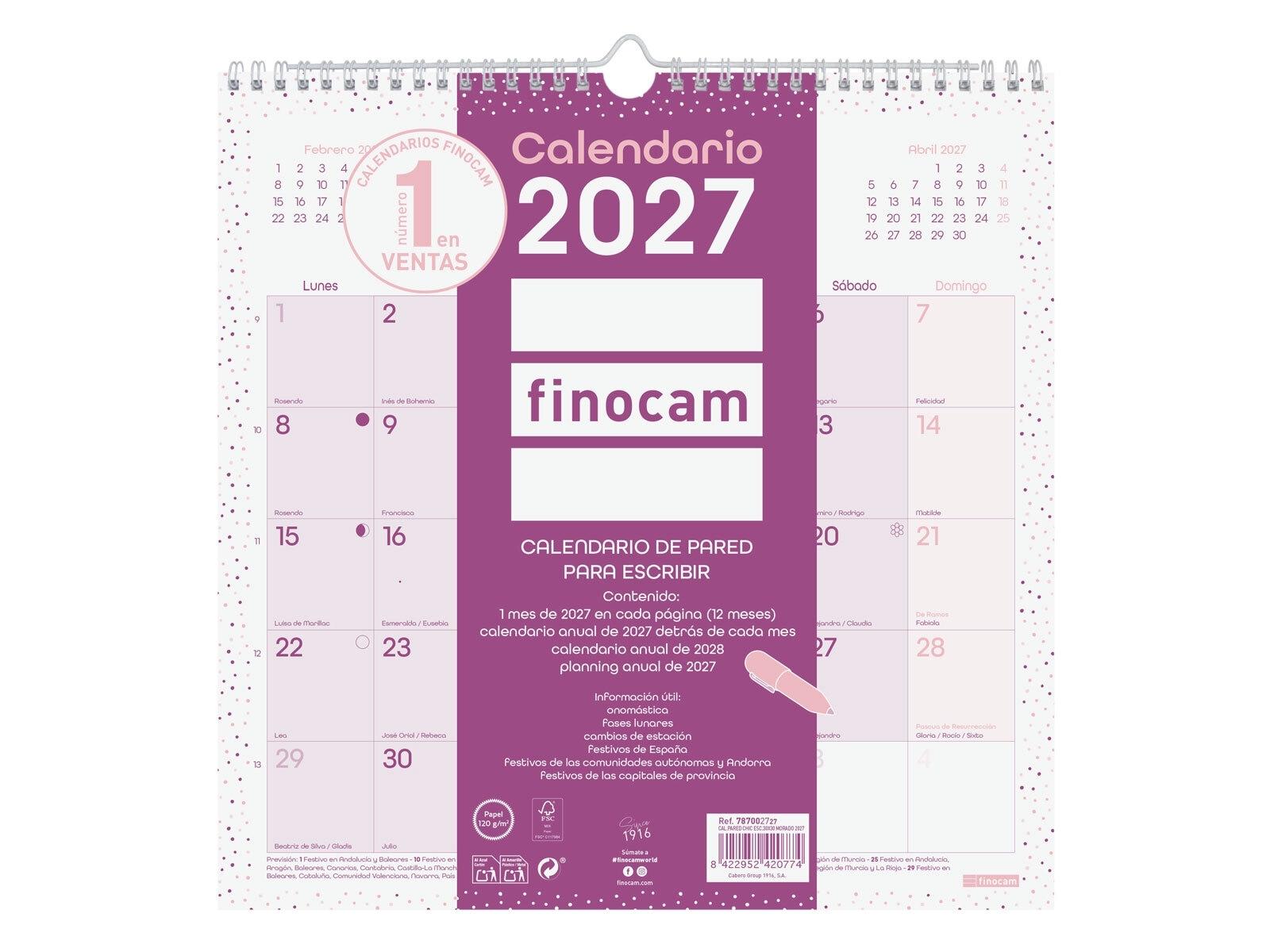 CALENDARIO PARED FINOCAM CHIC ES30X30 2027 MORADO