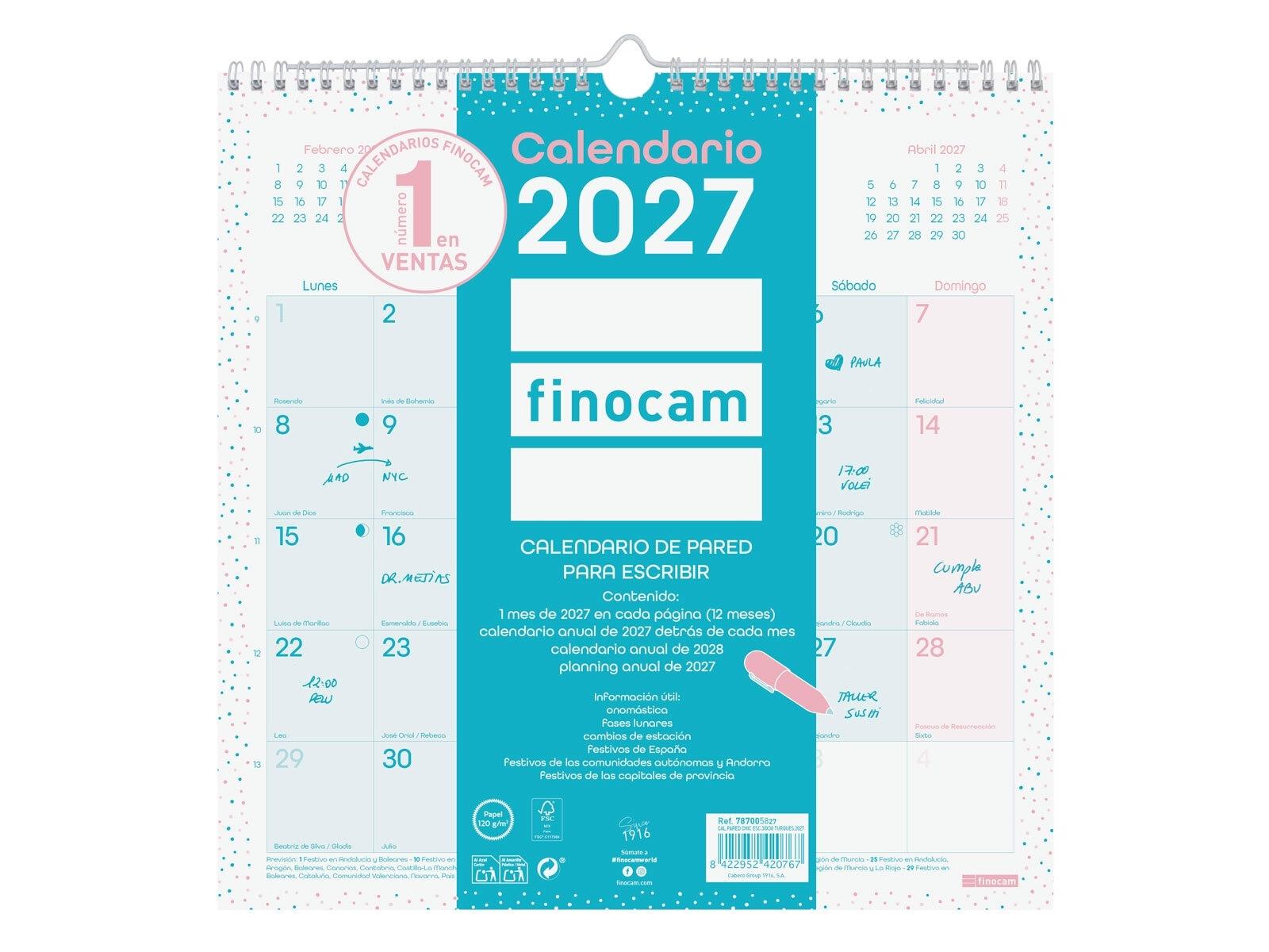 CALENDARIO PARED FINOCAM CHIC ES30X30 2027 TURQUESA