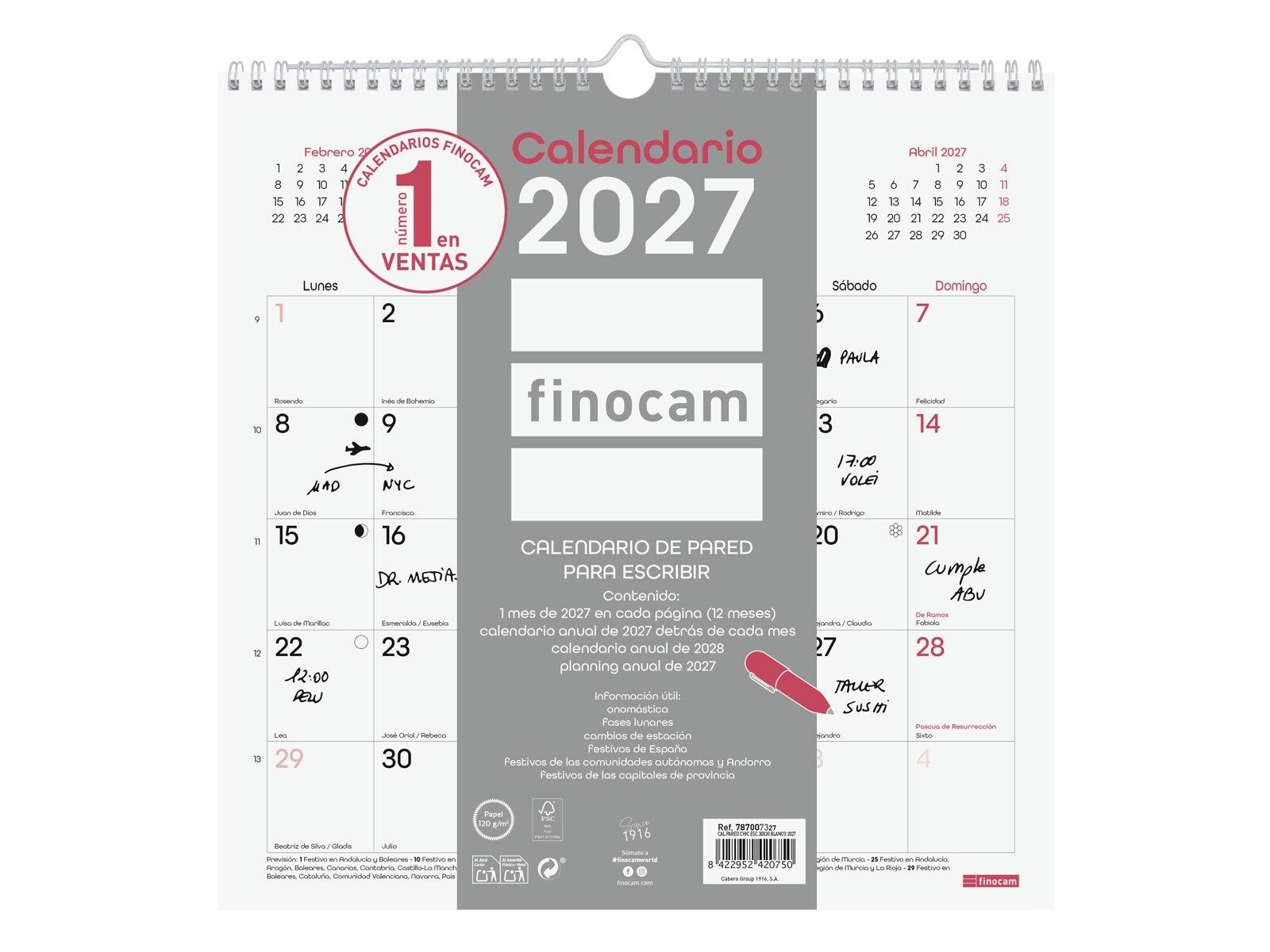 CALENDARIO PARED FINOCAM CHIC ES30X30 2027 BLANCO