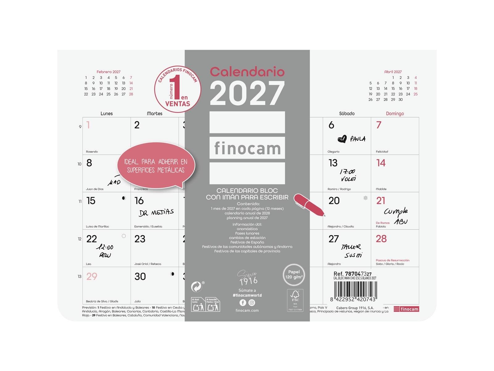 CALENDARIO BLOC IMAN FINOCAM CHIC ESCRIBIR S 2027 BLANCO