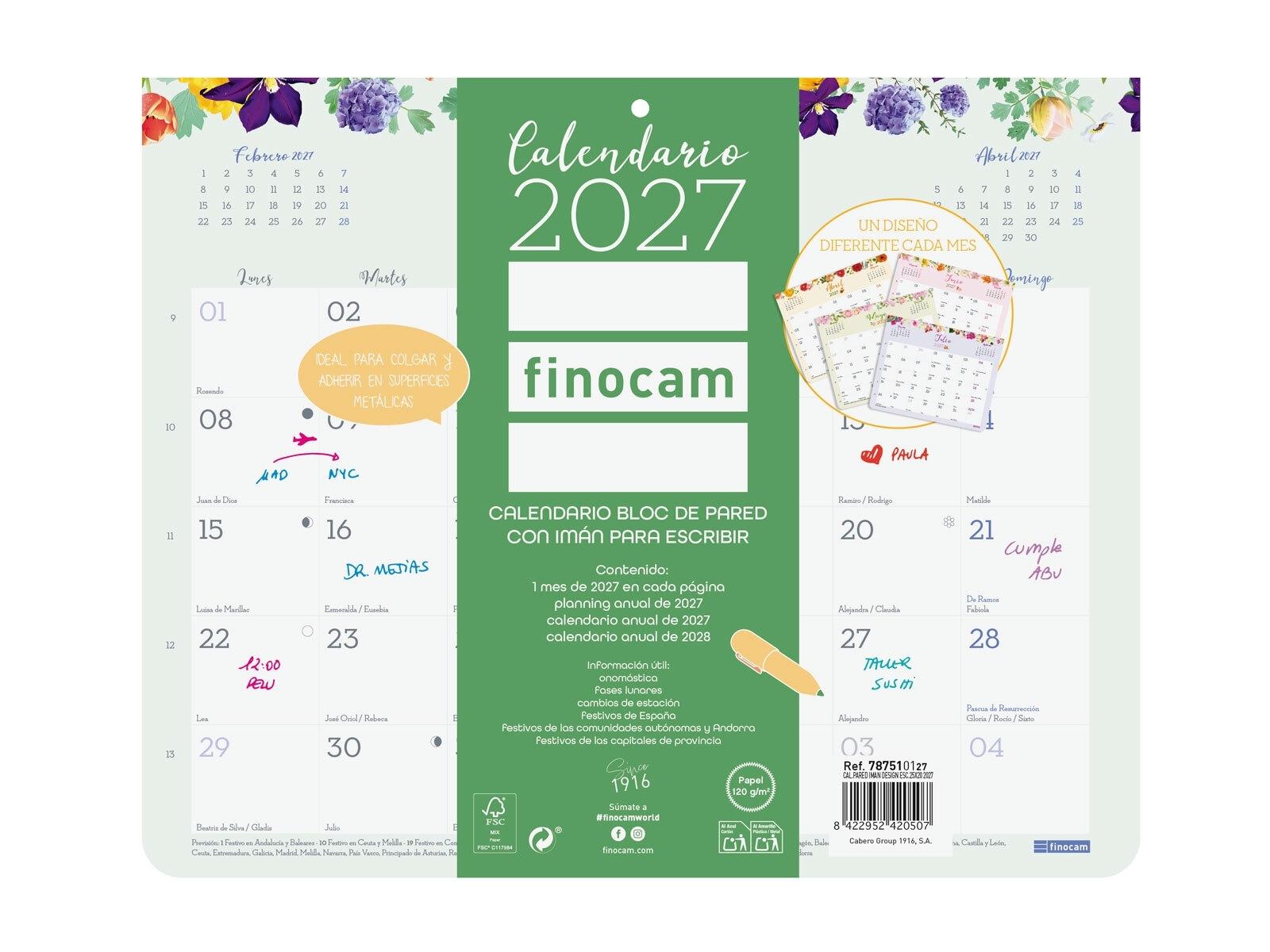 CALENDARIO PARED IMAN FINOCAM DESIGN ESCRIBIR 25X20 2027
