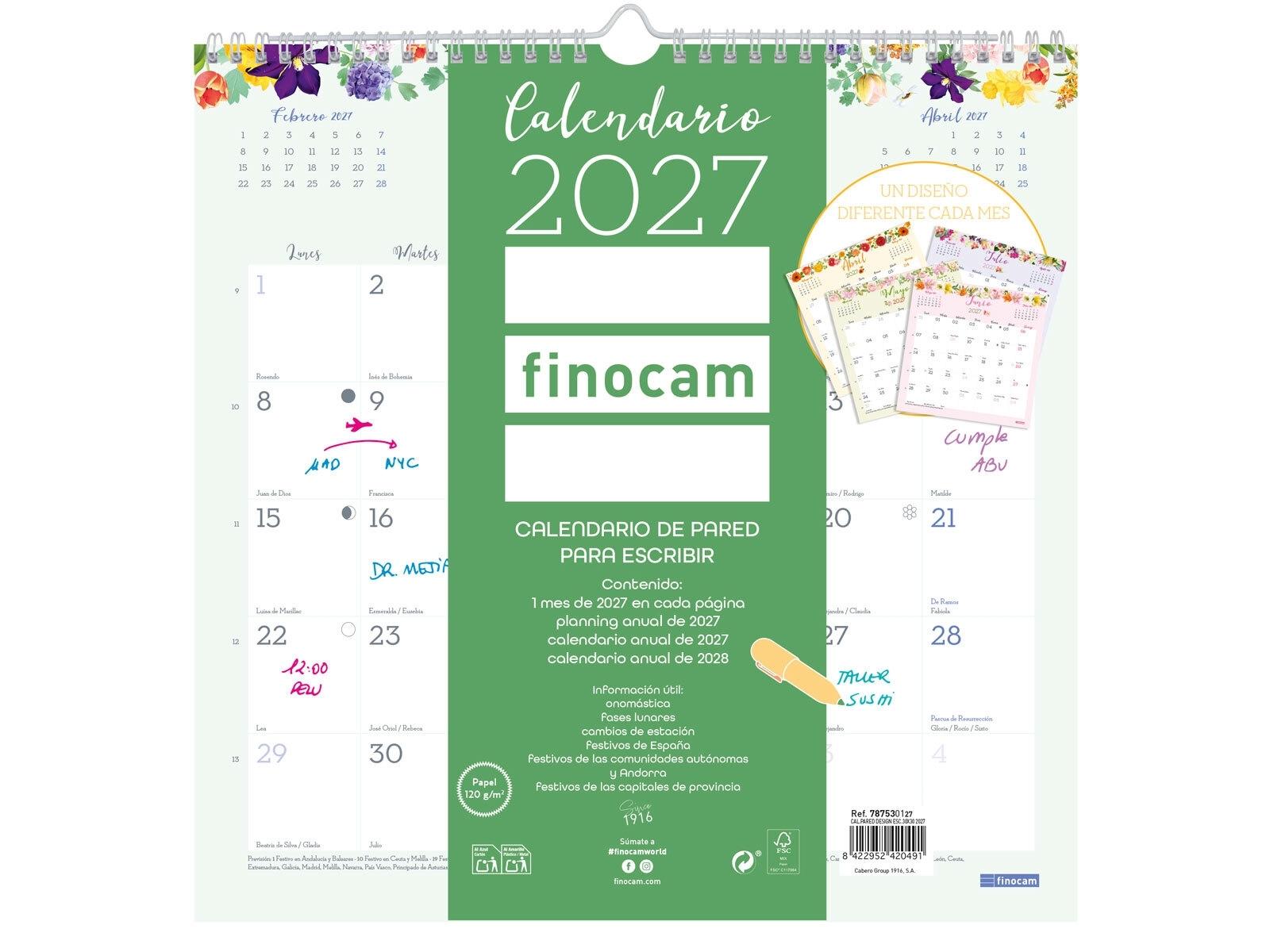 CALENDARIO PARED FINOCAM DESIGN ESCRIBIR 30X30 2027