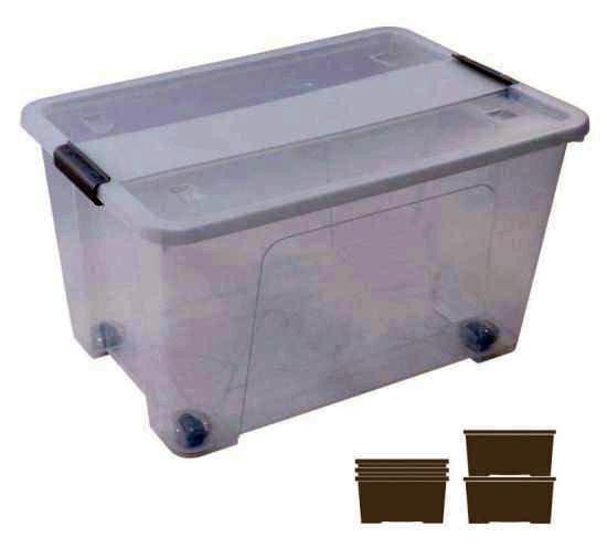 CAJA DE ALMACENAJE CON TAPA Y RUEDAS 52L  APILABLE Y ENCAJABLE