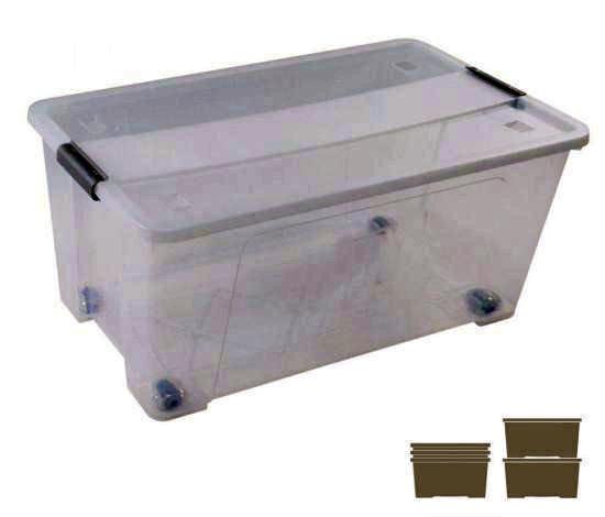 CAJA DE ALMACENAJE CON TAPA Y RUEDAS 61L APILABLE Y ENCAJABLE