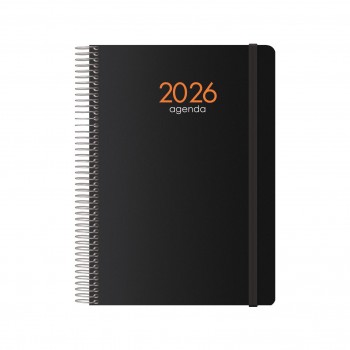 AGENDAS ANUALES 2026 SYNCRO NEGRO DÍA PÁGINA ESPIRAL 15 x 21