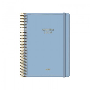 AGENDAS ANUALES 2026 VELVET AZUL DÍA PÁGINA ESPIRAL 14 x 20