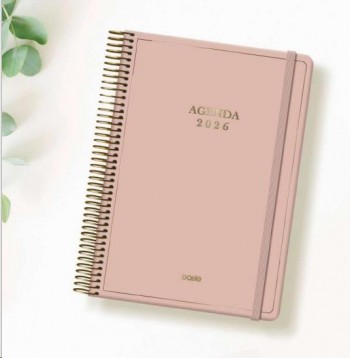 AGENDAS ANUALES 2026 VELVET ROSA DÍA PÁGINA ESPIRAL 14 x 20