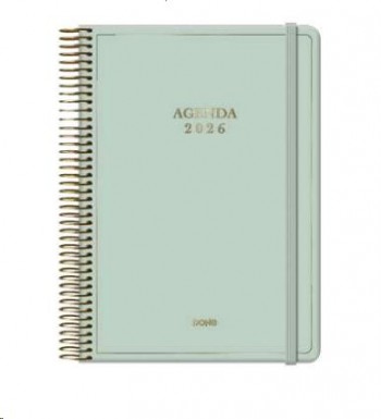 AGENDAS ANUALES 2026 VELVET VERDE DÍA PÁGINA ESPIRAL 14 x 20