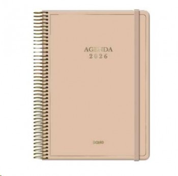AGENDAS ANUALES 2026 VELVET BEIGE DÍA PÁGINA ESPIRAL 14 x 20