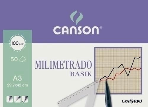 50 HOJAS BLOC DE DIBUJO MILIMETRADO ENCOLADO 100 GRAMOS A3 GUARRO-CANSON