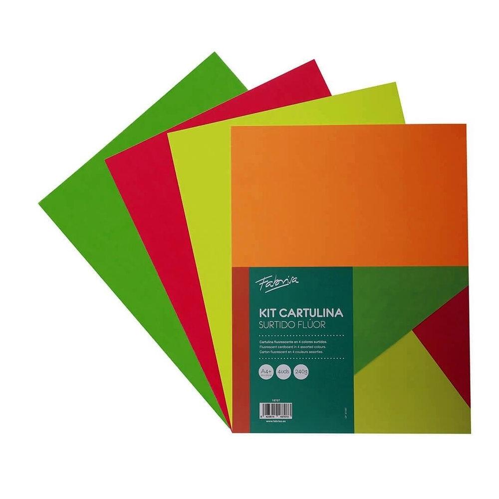CARTULINA FLUOR SURTIDA FABRISA A4 4 HOJAS (AMARILLO, NARANJA, ROSA Y VERDE FLUOR)