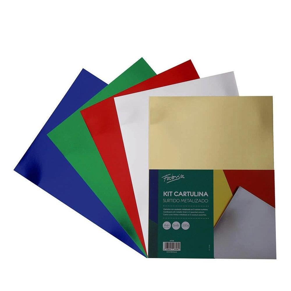 CARTULINA METALIZADA SURTIDA FABRISA A4 5 HOJAS (AZUL, ORO, PLATA, ROJO, VERDE METALIZADO)