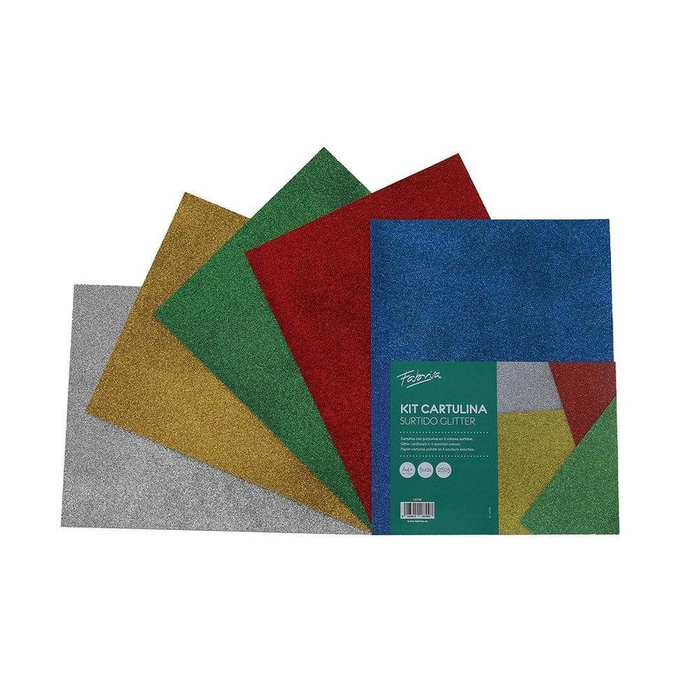 CARTULINA GLITTER SURTIDA FABRISA A4 5 HOJAS (AZUL, ORO, PLATA, ROJO, VERDE GLITTER)