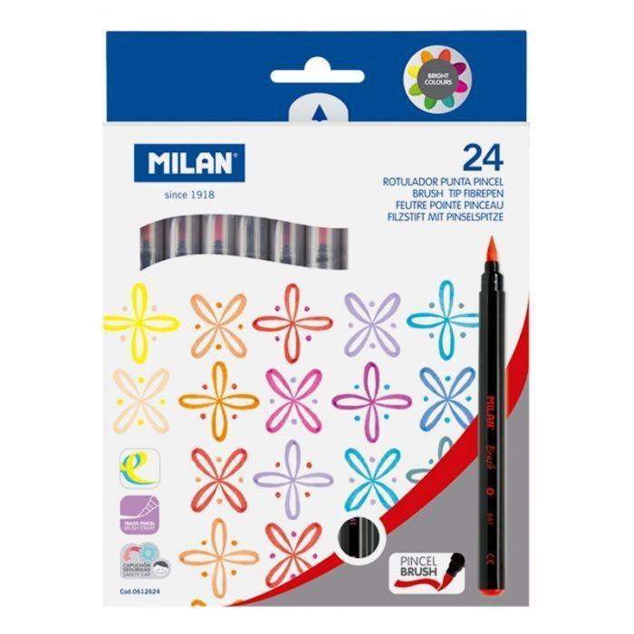 (23)ROTULADORES PUNTA PINCEL BASE AGUA CAJA DE 24 MILAN