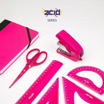 (23) GRAPADORA MILAN SERIE ACID GRAPAS INCLUIDAS COLOR ROSA