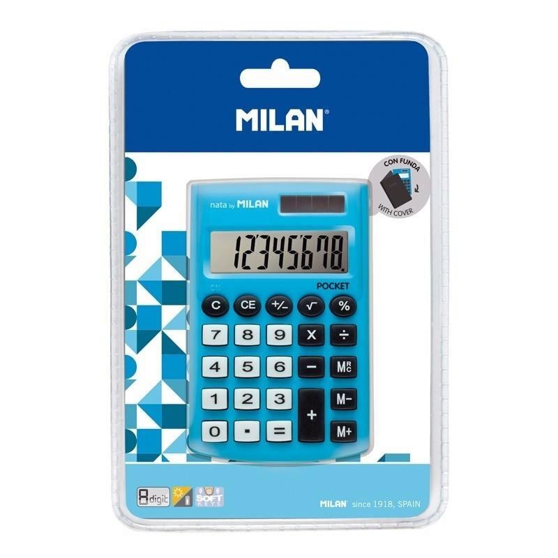 MILAN BLÍSTER CALCULADORA POCKET AZUL 8 DÍGITOS CON FUNDA