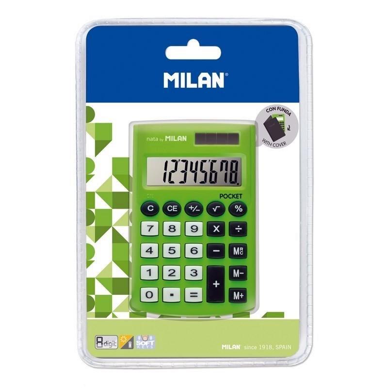 MILAN BLÍSTER CALCULADORA POCKET VERDE 8 DÍGITOS CON FUNDA
